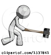 Poster, Art Print Of Gray Design Mascot Man Hitting With Sledgehammer Or Smashing Something