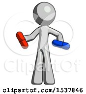 Poster, Art Print Of Gray Design Mascot Man Red Pill Or Blue Pill Concept