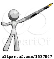 Poster, Art Print Of Gray Design Mascot Woman Pen Is Mightier Than The Sword Calligraphy Pose