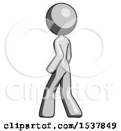 Poster, Art Print Of Gray Design Mascot Woman Walking Away Direction Left View