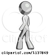 Gray Design Mascot Woman Walking Away Direction Left View