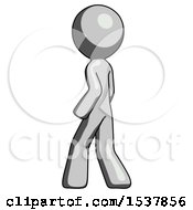 Poster, Art Print Of Gray Design Mascot Man Walking Away Direction Left View