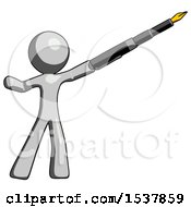 Poster, Art Print Of Gray Design Mascot Man Pen Is Mightier Than The Sword Calligraphy Pose