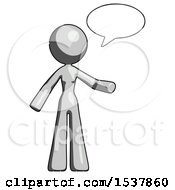 Poster, Art Print Of Gray Design Mascot Woman With Word Bubble Talking Chat Icon