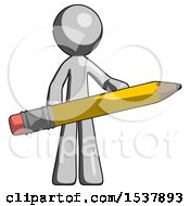 Poster, Art Print Of Gray Design Mascot Man Writer Or Blogger Holding Large Pencil