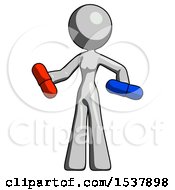 Poster, Art Print Of Gray Design Mascot Woman Red Pill Or Blue Pill Concept