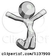 Gray Design Mascot Woman Jumping Or Kneeling With Gladness