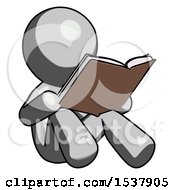 Poster, Art Print Of Gray Design Mascot Man Reading Book While Sitting Down