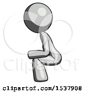 Gray Design Mascot Woman Squatting Facing Left