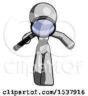 Poster, Art Print Of Gray Design Mascot Woman Looking Down Through Magnifying Glass