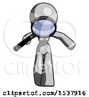 Gray Design Mascot Woman Looking Down Through Magnifying Glass