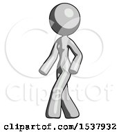 Poster, Art Print Of Gray Design Mascot Woman Man Walking Turned Left Front View