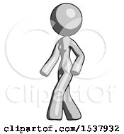 Gray Design Mascot Woman Man Walking Turned Left Front View