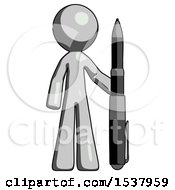 Gray Design Mascot Man Holding Large Pen