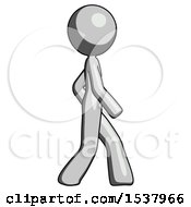 Poster, Art Print Of Gray Design Mascot Woman Walking Right Side View