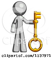 Gray Design Mascot Man Holding Key Made Of Gold