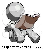 Poster, Art Print Of Gray Design Mascot Woman Reading Book While Sitting Down