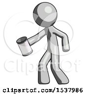 Poster, Art Print Of Gray Design Mascot Man Begger Holding Can Begging Or Asking For Charity Facing Left