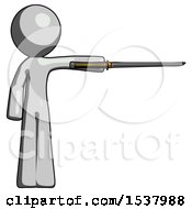 Poster, Art Print Of Gray Design Mascot Man Standing With Ninja Sword Katana Pointing Right