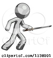 Poster, Art Print Of Gray Design Mascot Man Stabbing With Ninja Sword Katana