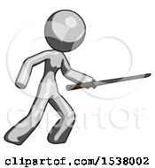 Poster, Art Print Of Gray Design Mascot Woman Stabbing With Ninja Sword Katana