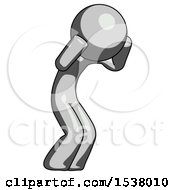 Gray Design Mascot Man With Headache Or Covering Ears Turned To His Right