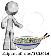 Poster, Art Print Of Gray Design Mascot Man And Noodle Bowl Giant Soup Restaraunt Concept