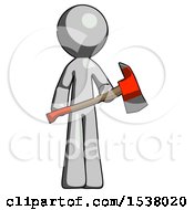 Poster, Art Print Of Gray Design Mascot Man Holding Red Fire Fighters Ax