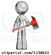 Poster, Art Print Of Gray Design Mascot Woman Holding Red Fire Fighters Ax