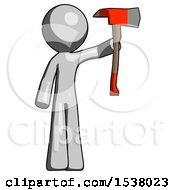 Poster, Art Print Of Gray Design Mascot Man Holding Up Red Firefighters Ax