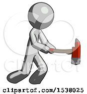 Poster, Art Print Of Gray Design Mascot Man With Ax Hitting Striking Or Chopping