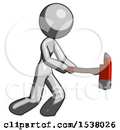 Poster, Art Print Of Gray Design Mascot Woman With Ax Hitting Striking Or Chopping