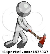 Poster, Art Print Of Gray Design Mascot Man Striking With A Red Firefighters Ax