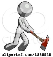 Poster, Art Print Of Gray Design Mascot Woman Striking With A Red Firefighters Ax