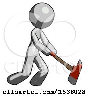Gray Design Mascot Woman Striking With A Red Firefighters Ax