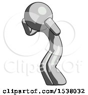 Poster, Art Print Of Gray Design Mascot Man With Headache Or Covering Ears Turned To His Left