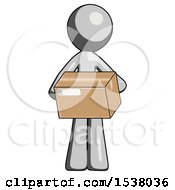 Poster, Art Print Of Gray Design Mascot Man Holding Box Sent Or Arriving In Mail
