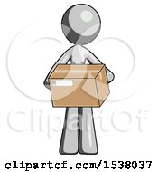 Poster, Art Print Of Gray Design Mascot Woman Holding Box Sent Or Arriving In Mail