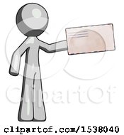 Poster, Art Print Of Gray Design Mascot Man Holding Large Envelope