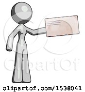 Poster, Art Print Of Gray Design Mascot Woman Holding Large Envelope