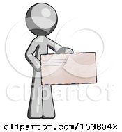 Poster, Art Print Of Gray Design Mascot Man Presenting Large Envelope