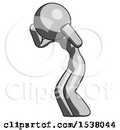 Gray Design Mascot Woman With Headache Or Covering Ears Facing Turned To Her Left