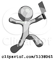 Gray Design Mascot Man Psycho Running With Meat Cleaver