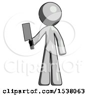 Gray Design Mascot Man Holding Meat Cleaver