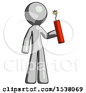 Gray Design Mascot Man Holding Dynamite With Fuse Lit