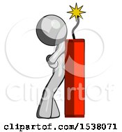 Poster, Art Print Of Gray Design Mascot Man Leaning Against Dynimate Large Stick Ready To Blow