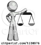 Poster, Art Print Of Gray Design Mascot Woman Holding Scales Of Justice