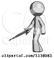Poster, Art Print Of Gray Design Mascot Man With Sword Walking Confidently