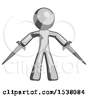 Poster, Art Print Of Gray Design Mascot Man Two Sword Defense Pose