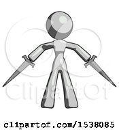 Gray Design Mascot Woman Two Sword Defense Pose